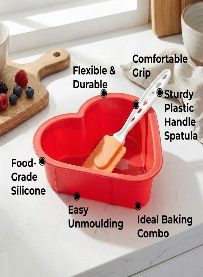 هايزل قالب كيك صغير من السيليكون على شكل قلب أحمر من هازل، مناسب لنصف كيلوغرام، مع ملعقة برتقالية. - Image 4